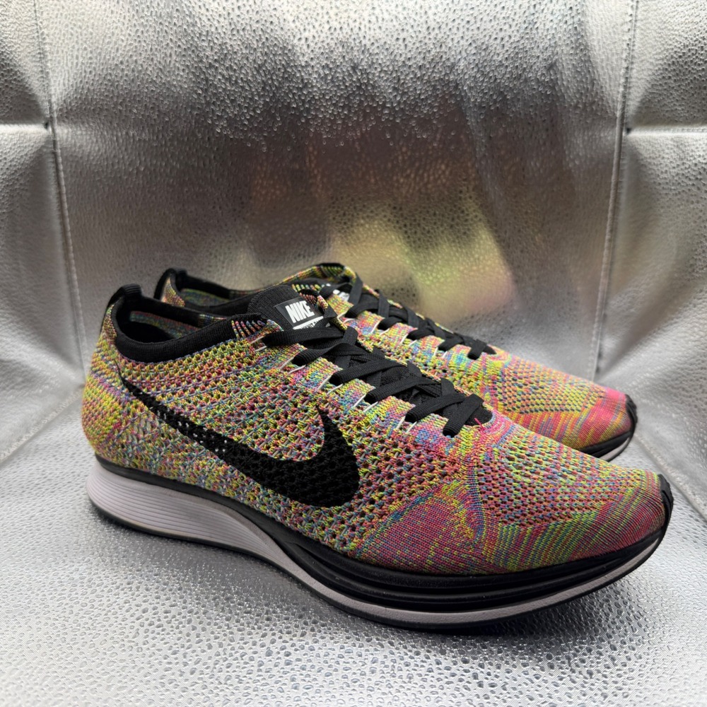 Size 10 Nike Flyknit Racer Mens Multi Color Excellent 526628-004 Running Shoes